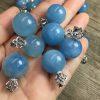 Natural Aquamarine Sphere Pendant with Crown Silver Clasp for DIY Jewelry Making