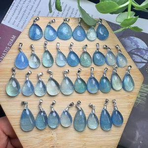 Natural Aquamarine Teardrop Pendant with Silver Clasp for DIY Jewelry Making