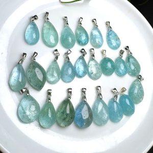 Natural Aquamarine Teardrop Pendant with Silver Clasp for DIY Jewelry Making
