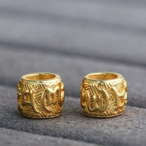 Gild S925 Sterling Silver Six-Character Mantra Carved Large Hole Barrel Bead