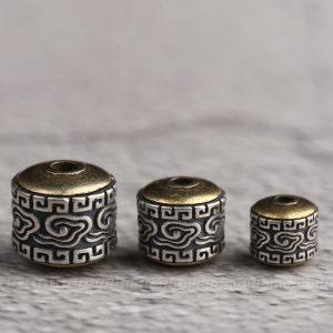S925 Sterling Silver Cloud & Fret Pattern Barrel Bead, DIY Jewelry Accessories