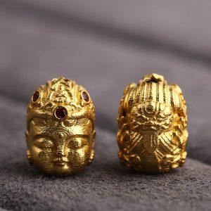 Gild S925 Sterling Silver Green Tara Buddha Head Inlaid Zircon Spacer Beads