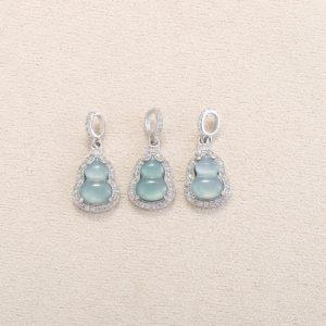 Natural Blue Water Jadeite Gourd Pendant, S925 Silver Bezel Setting