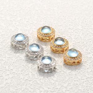 Natural Aquamarine Round Bead with S925 Sterling Silver Bezel Set