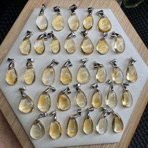 Natural Citrine Teardrop Pendant with Silver Clasp