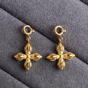 hollow cross vajra shape gild sterling silver charm