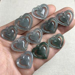 5 pcs hollow heart shape genuine natural blue tone icy jadeite charm
