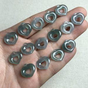 5 pcs heart shape genuine natural blue tone icy jadeite charm