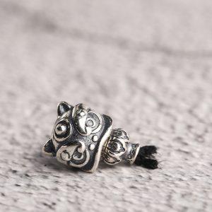 lion shape oxidized sterling silver bead