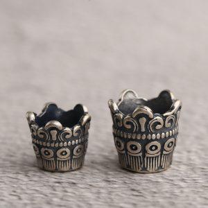 abstract geometric pattern flower shape oxidized sterling silver bead holder