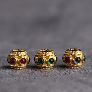 zircon inlaid hollow flower tube shape gild sterling silver bead