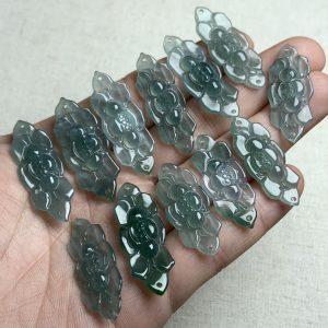 2 pcs lotus flower shape genuine natural blue green tone icy jadeite bead