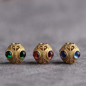 zircon inlaid hollow flower round shape gild sterling silver bead