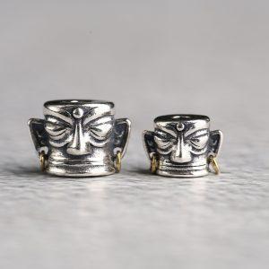 Sanxingdui human face mask shape oxidized sterling silver bead