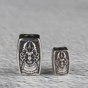 retro flower vajra pattern oval drum shape oxidized sterling silver bead