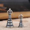 Buddha pattern Tibetan Buddhist stupa shape oxidized sterling silver charm pendant