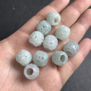 2 pcs hollow flower pattern oval drum shape genuine natural jadeite bead