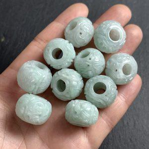 hollow flower pattern oval drum shape genuine natural jadeite bead