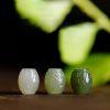 2 pcs flower pattern oval shape genuine natural nephrite bead