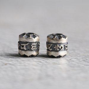 S925 Sterling Silver Six-Mantra Barrel Beads, DIY Jewelry Findings