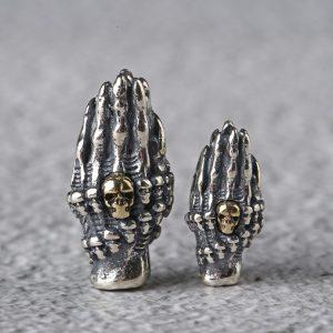 S925 Sterling Silver Buddha Hand Holding Prayer Beads Spacer Beads