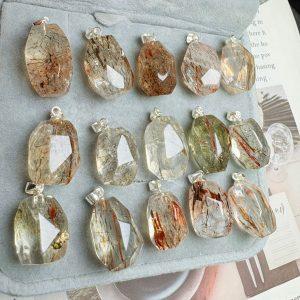 Irregular Natural Brazilian Black Gold Rutilated Quartz Pendant with S925 Silver Clasp