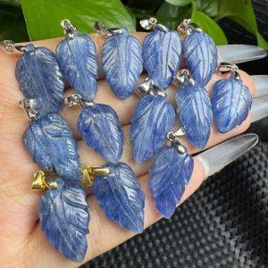 Natural Kyanite Leaf Pendant With S925 Silver Clasp