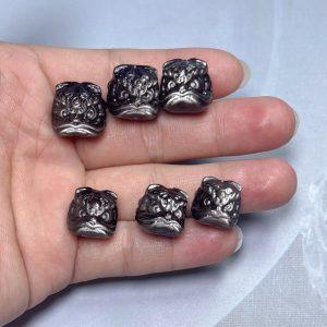 5 pcs Natural Silver Obsidian Lion Head Spacer Beads for Bracelet