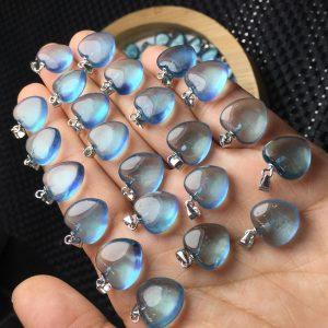 Natural Aquamarine Heart Pendant with S925 Silver Clasp
