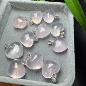Natural Rose Quartz Heart Pendant with Silver Clasp