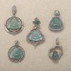 Natural Blue‑Water Jadeite Buddha & Gourd Pendant with Gold Plated S925 Silver Bezel Set