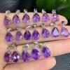 Natural High‑Clarity Amethyst Teardrop Small Pendant with Silver Clasp