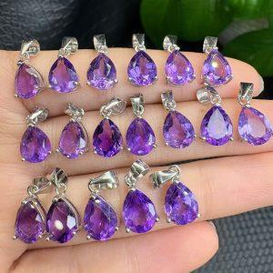 Natural High‑Clarity Amethyst Teardrop Small Pendant with Silver Clasp