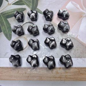 5-pieces Natural Silver Sheen Obsidian Wealth‑Attracting Curved‑Tail Cat Charm Bead for DIY Jewelry Making