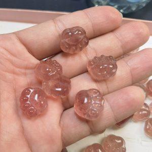5-pieces Natural Strawberry Quartz Bear Paw Beads