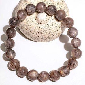 6A Genuine Natural Black Gold Skeletal Sunstone Round Bead Bracelet