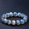 Natural Rainbow Luster Grey Moonstone Round Bead Bracelet