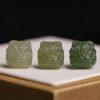 Natural Green Nephrite Chinese Lion Beads