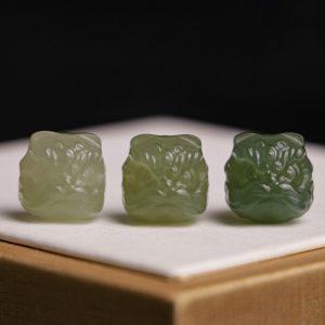Natural Green Nephrite Chinese Lion Beads
