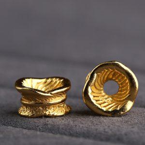 Gold Plated S925 Silver Feather Pattern Ring Beads