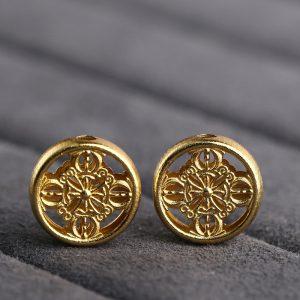 Gild S925 Sterling Silver Openwork Vajra Pattern Round Bead
