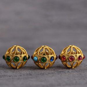 Gild S925 Sterling Silver Cubic Zirconia Inlaid Openwork Round Bead