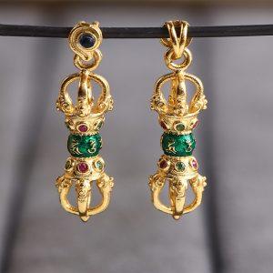 Gild S925 Sterling Silver Enamel Vajra Pendant Inlaid with Cubic Zirconia, Jewelry Accessories
