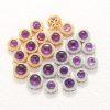 Natural Amethyst Round Beads with Gold Plated S925 Silver Bezel Set