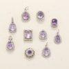 Natural Amethyst Gourd & Flower Pendants, Spacer Beads with S925 Silver Bezel Set
