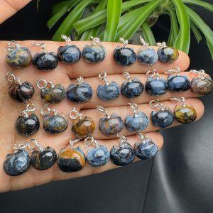 Natural Pietersite Cat Head Pendant with Silver Clasp