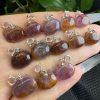 Natural Purple Titanium Rutilated Quartz Cat Head Pendant with Silver Clasp