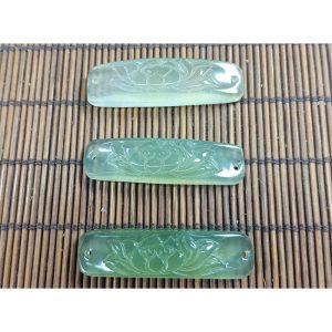 5-pieces Natural White & Light Green Serpentine Carved Lotus Long Bar Slab Beads, DIY Bracelet Beads