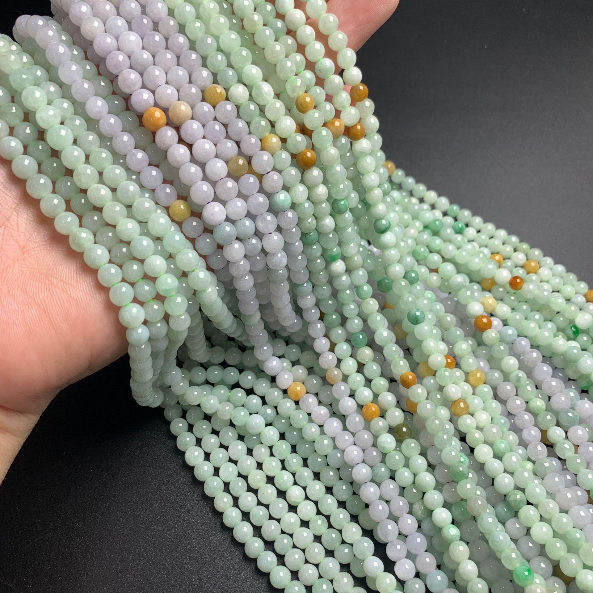 Simple Natural Icy Multicolor Jadeite Round Bead Strand, Necklace and Bracelet Making Accessories - Image 9