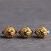 Gold Plated S925 Silver Zircon Inlaid Hollow Oval Spacer Loose Beads